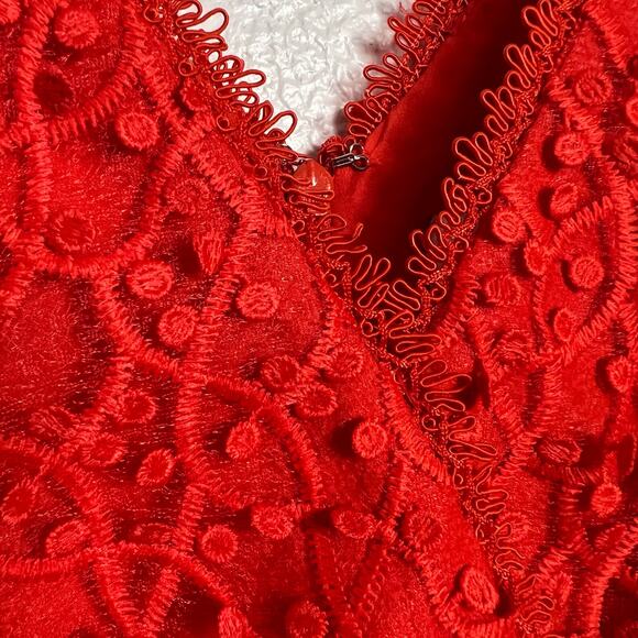 Reiss Abrianna Red Lace V-Neck Cap Sleeve Cocktail Dress Size 4 - Picture 11 of 15